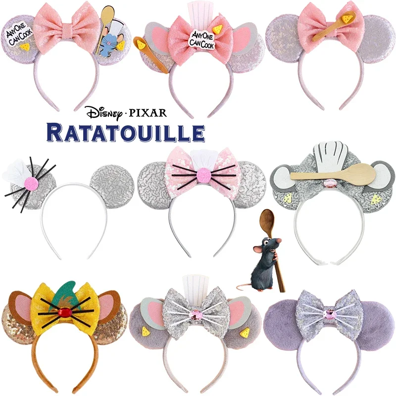 

Disney Ratatouille Hairband Girl Spoon Sequins Bow Hair Accessories Women Pixar Mouse Chef Remy Ears Headbands for Kids Carnival