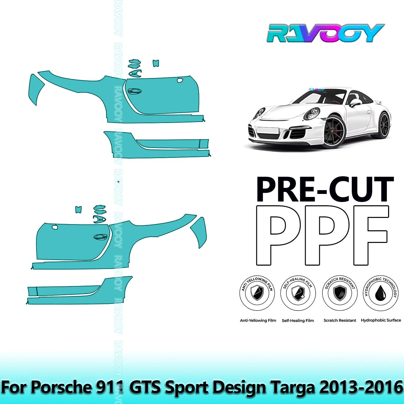 

For Porsche 911 GTS Sport Design Targa 2013-2016 8.5mil Pre-Cut PPF Door & A/B Pillar Kit TPU Paint Protection Film Set