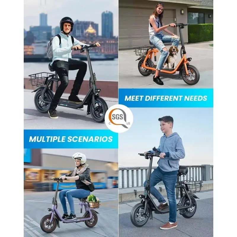 

Electric scooter with seat Foldable adult electric scooter Commuter electric scooter with basket