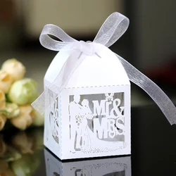 10Pcs Bride And Groom Candy Box Sweet Wedding Favor Gift Packaging Boxes With Ribbon Valentine's Day Engagement Party Decoration