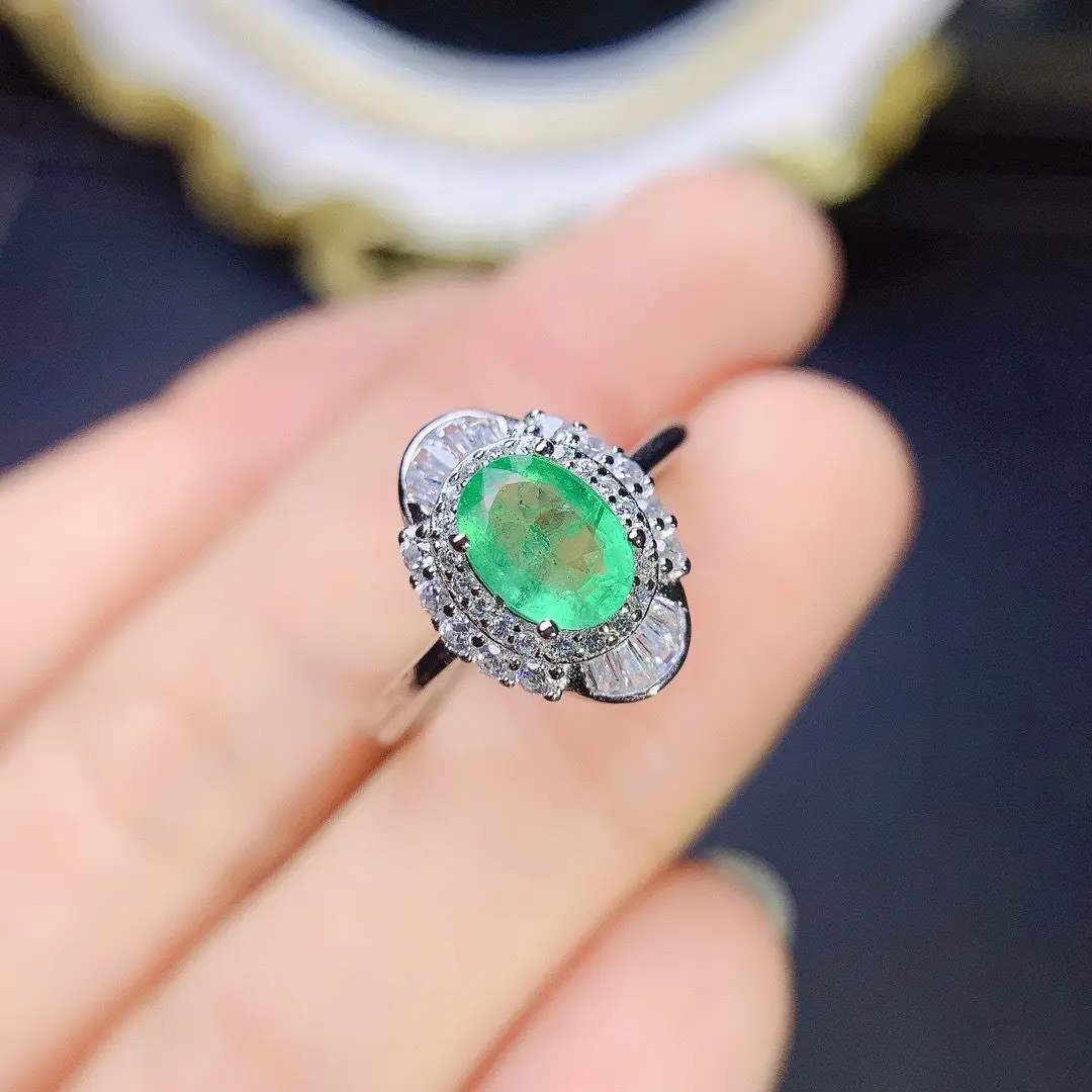 

ZECAA Emerlad Fine Jewelry Woman Emerald Ring With Natural Emerald Gemstone 5*7mm Silver Lady Emerald Ring Jewelry Lady Gift