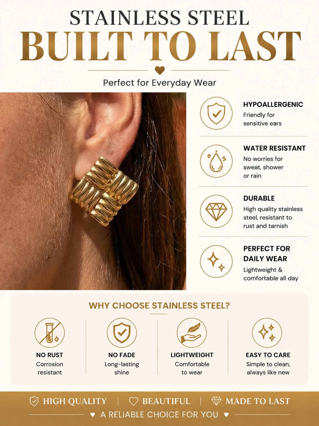 8 Pairs Random Style Stainless Steel Stud Hoop Heart Earrings Set, Rich Variety Jewelry for Women, Hypoallergenic Lightweight