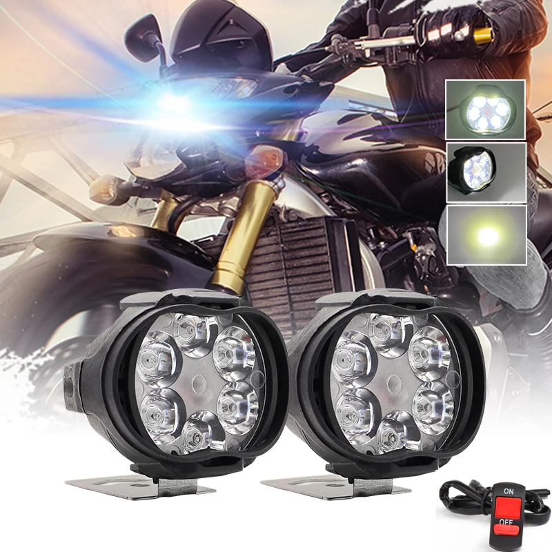 2pcs Motorcycle Headlight 6 LED Lights White SpotLights Electric Vehicle Scooters Lamp High Brightness Modified Auxiliary Bulbs