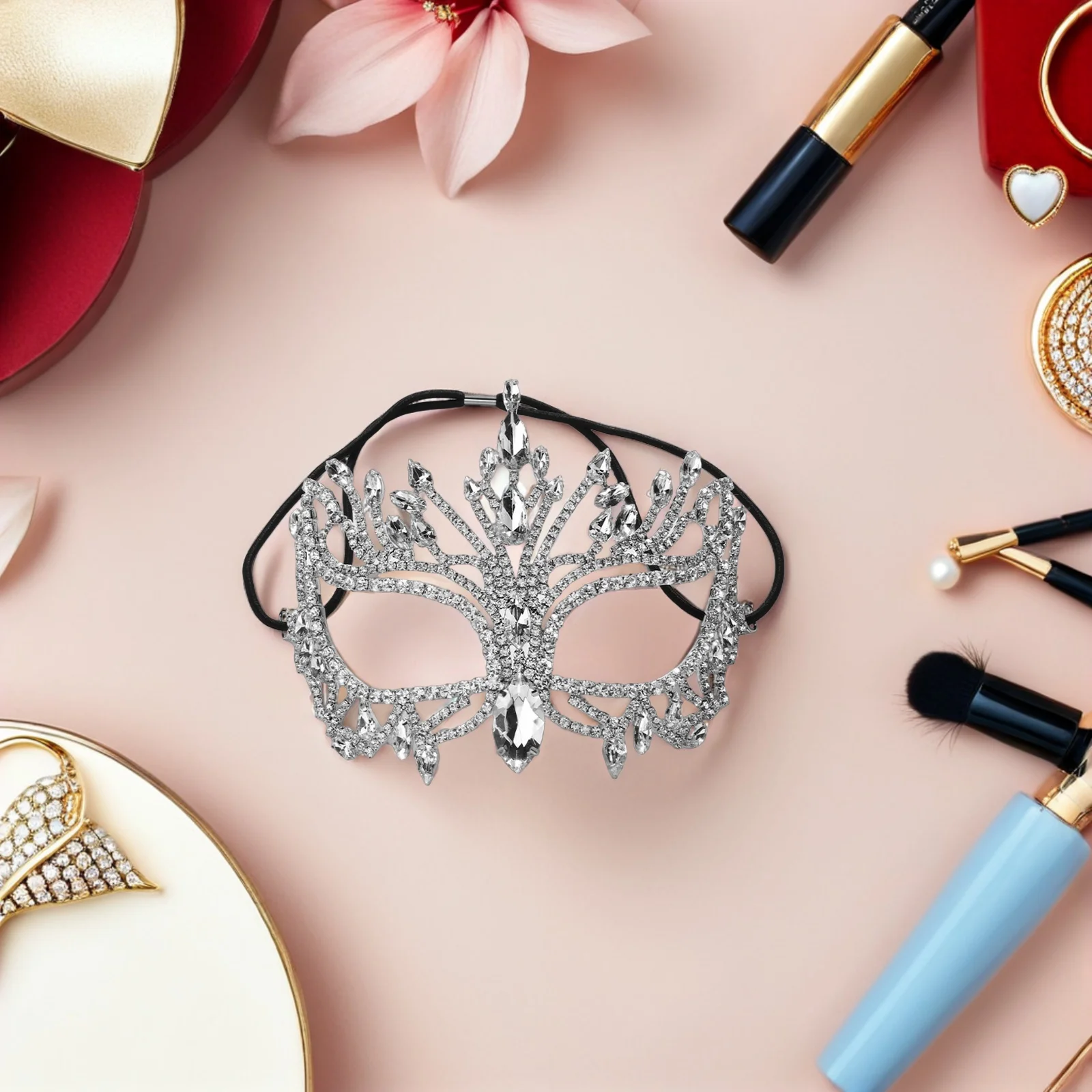 

Rhinestone Half Face Masquerade Mask Silver Metal Water Drill Queen Ball Mask Wedding Evening Party Carnival Prom Face Covering