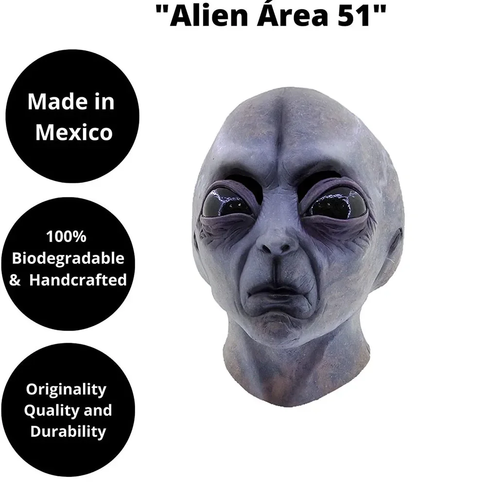 Area 51 Alien Helmet Mask Halloween Cosplay Horror Funny Latex Full Headdress Funny Horror Mascaras Halloween Costume Masquery