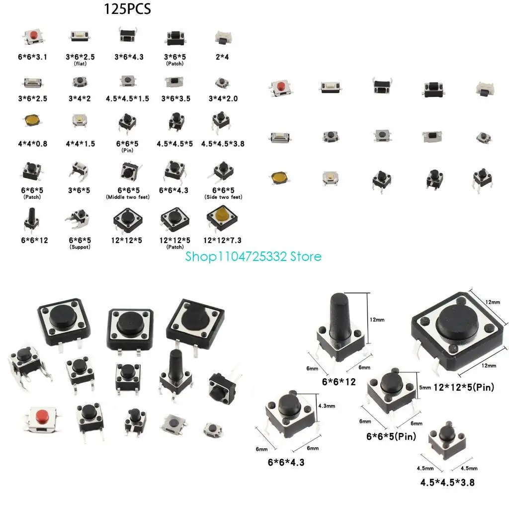 P5EA 25 Values Push Button Switch 125Pcs DIP 4 pin/3 pin/2 pin Micro Tact