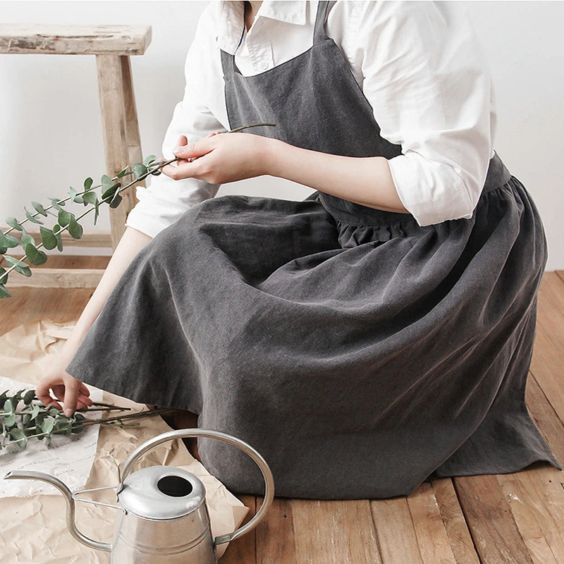 Kitchen Aprons Nordic Simple Florist Apron Cotton Linen Gardening Coffee Shops Aprons Cooking Cleaning Restaurant Apron Pinafore