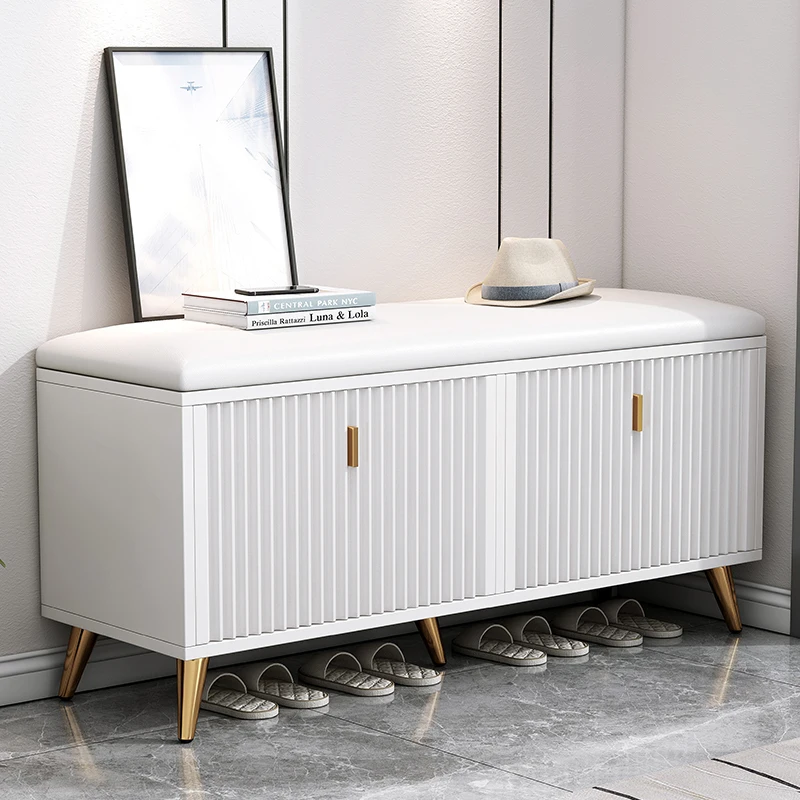 Best Quality White Shoe Cabinet Storage Rustic Wooden Tipping Bucket Shoe Cabinet with Stool