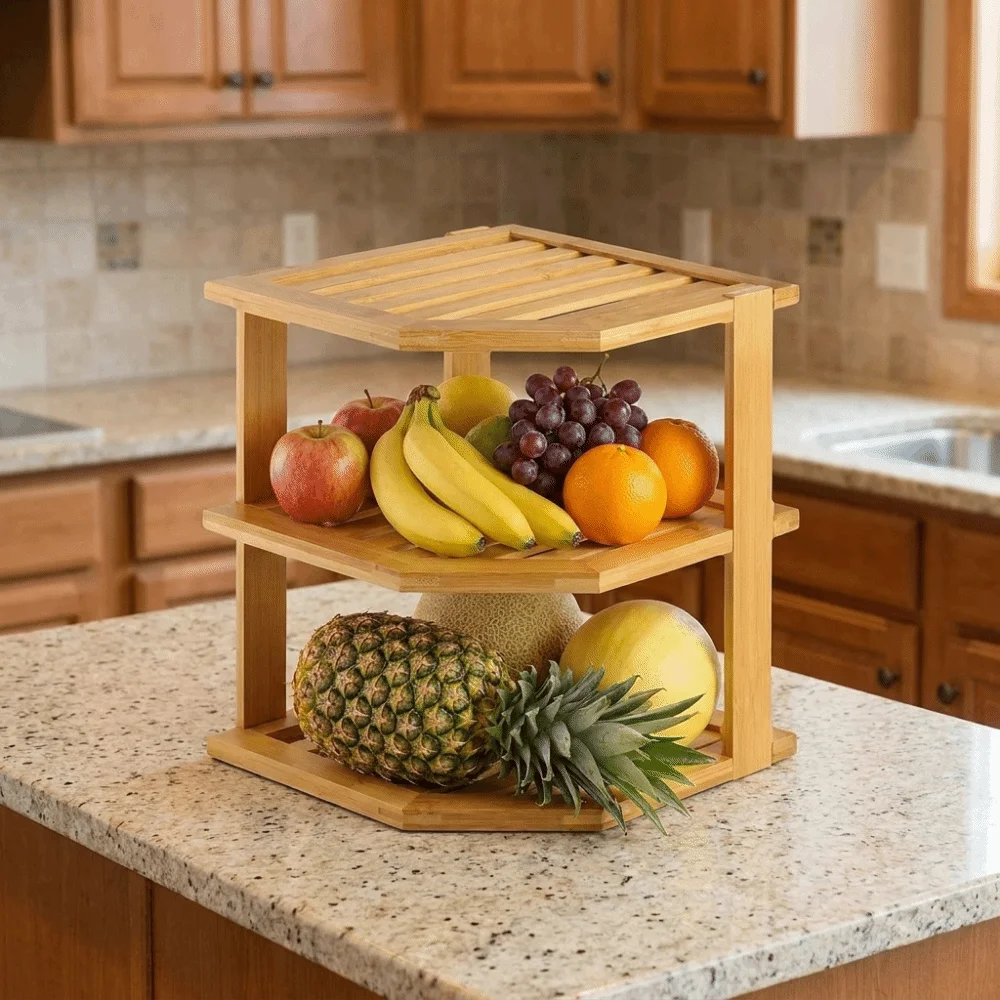 

Sturdy Large Capacity 3 Tier Bamboo Corner Shelf Simple Stable Spice Jars Storage Rack Space Saving Dish Drying Rack Tableware