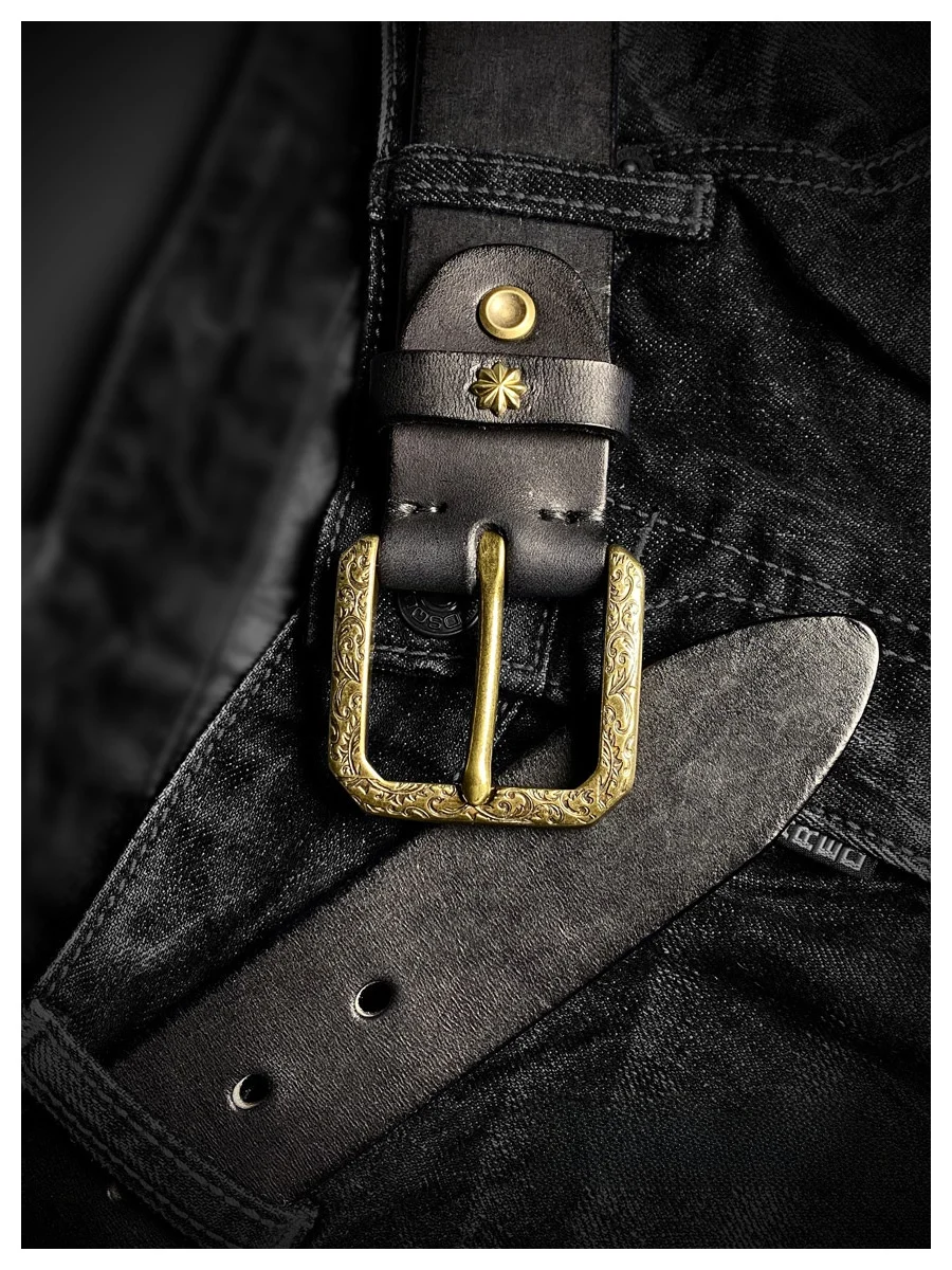 handmade-casual-leather-belt-embossed-copper-buckle-men's-rrl-style-tanned-leather-pure-cowhide-retro-jeans-waist-belt