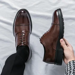 Zapatos de cuero Oxford con plataforma para hombre, mocasines informales hechos a mano, tendencia de moda, zapatos formales de lujo, gran oferta