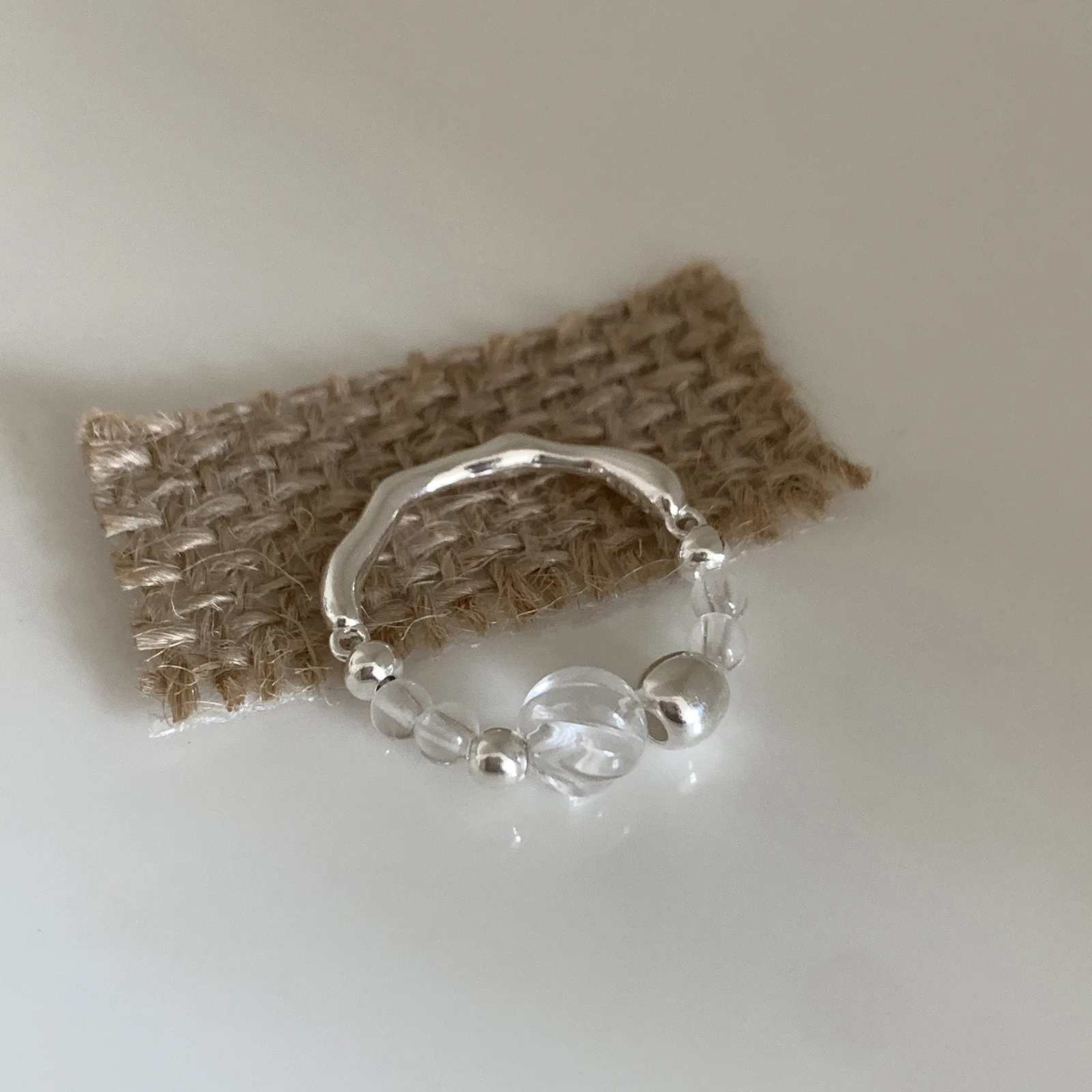 925 Sterling Silver Open Finger Ring Clear Bead Elastic Strand Irregular Punk For Women Girl Jewelry Gift Dropship Wholesale