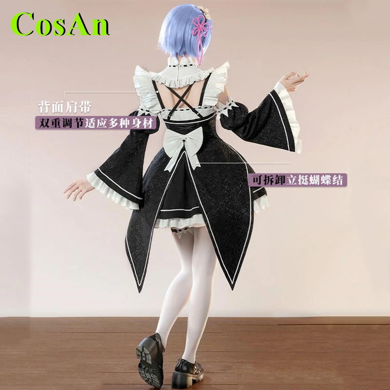 CosAn Re:Life In A Different World From Zero Rem Cosplay Costume Maid Outfit Dress Lolita Party Role Play Clothing Anime