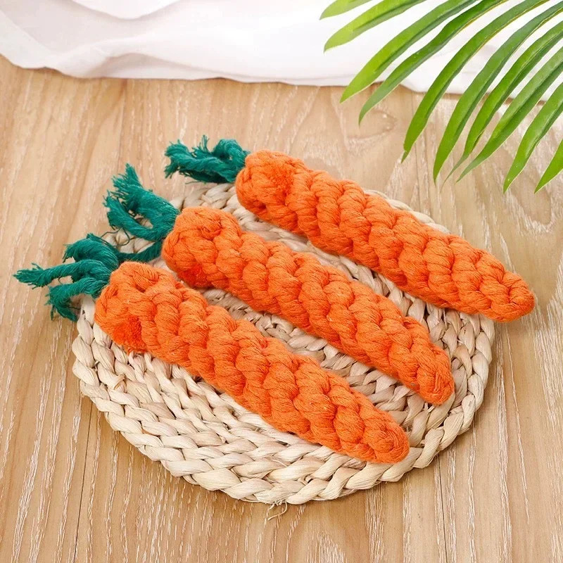 Dog Chew Toys Carrot Knot Rope  Cotton Rope Dumbbell Puppy Cleaning Teeth Chew Toy Durable Braided Bite Resistant Pet Supplies