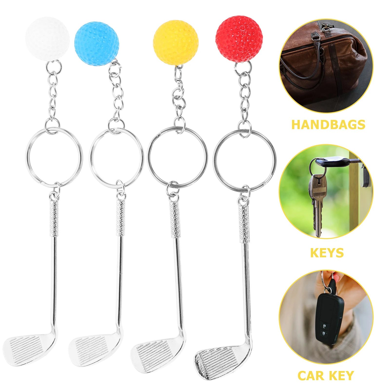 

4Pcs Golf Keyrings Sets Yellow Creative Sports Hanging Decorative Keychains Small Golf Gift
