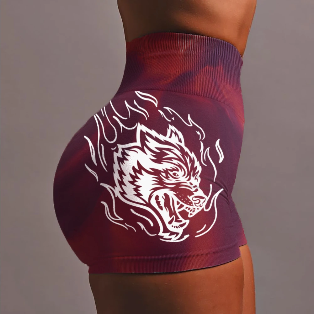 dakitc-ウルフヘッド-ハイウエスト-シームレス-フィットネスショーツ-伸縮性のあるドローストリング-ヒップアップ効果のある七分丈-スポーツウェア