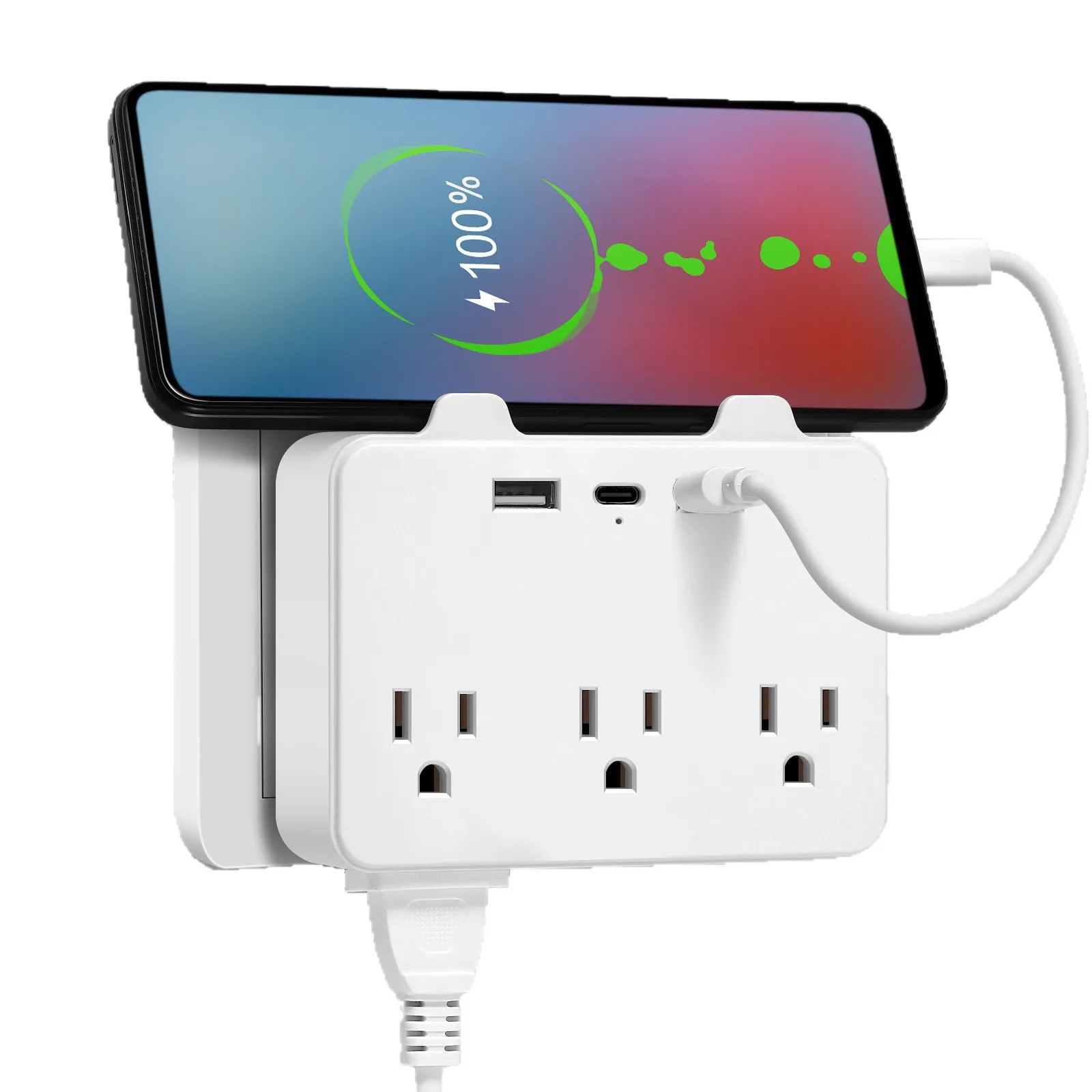 3D US Standard Wall Plug Multifunctional Extension Plug with USB C Conversion for Home Use Multiple Outlets Power Strip