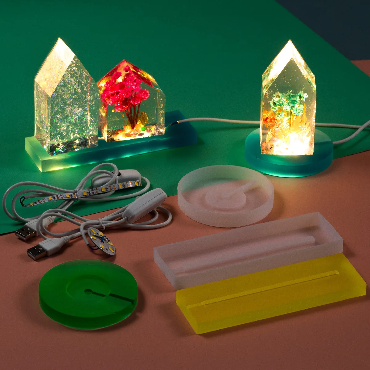 DIY Crystal Silicone Mold Switch USB Lamp Small House Shaped Night Light Base Silicone Mold For Resin Jewelry Making Craft