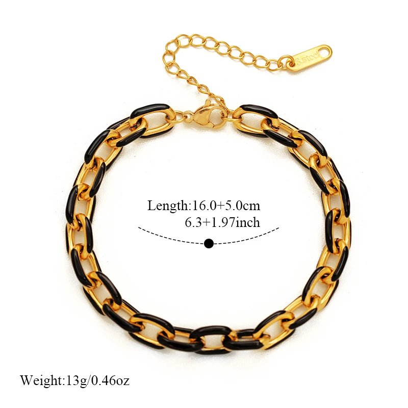 EILIECK 316L Edelstahl Schwarze Öltropfen-Ketten-Halskette Armband-Set für Damen Neues Trendiges Wasserdichtes Schmuckset Damengeschenk – Detail 7