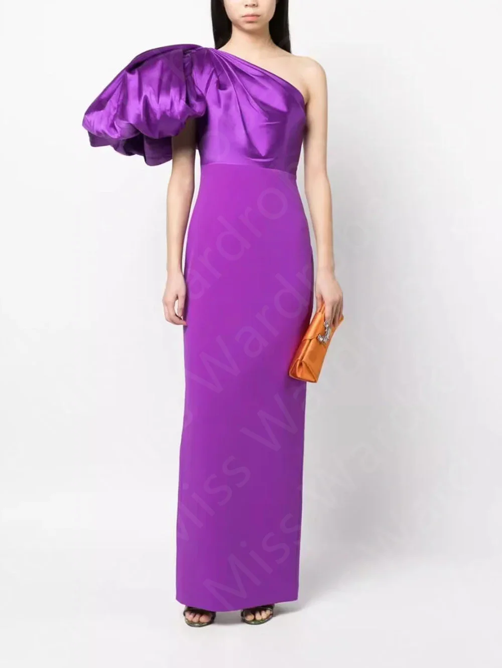 

Customized Classic Purple Evening Dresses 2025 One Shoulder Prom Party Gowns Puffy Sleeve Wedding Guest Dress Back Slit On Sale