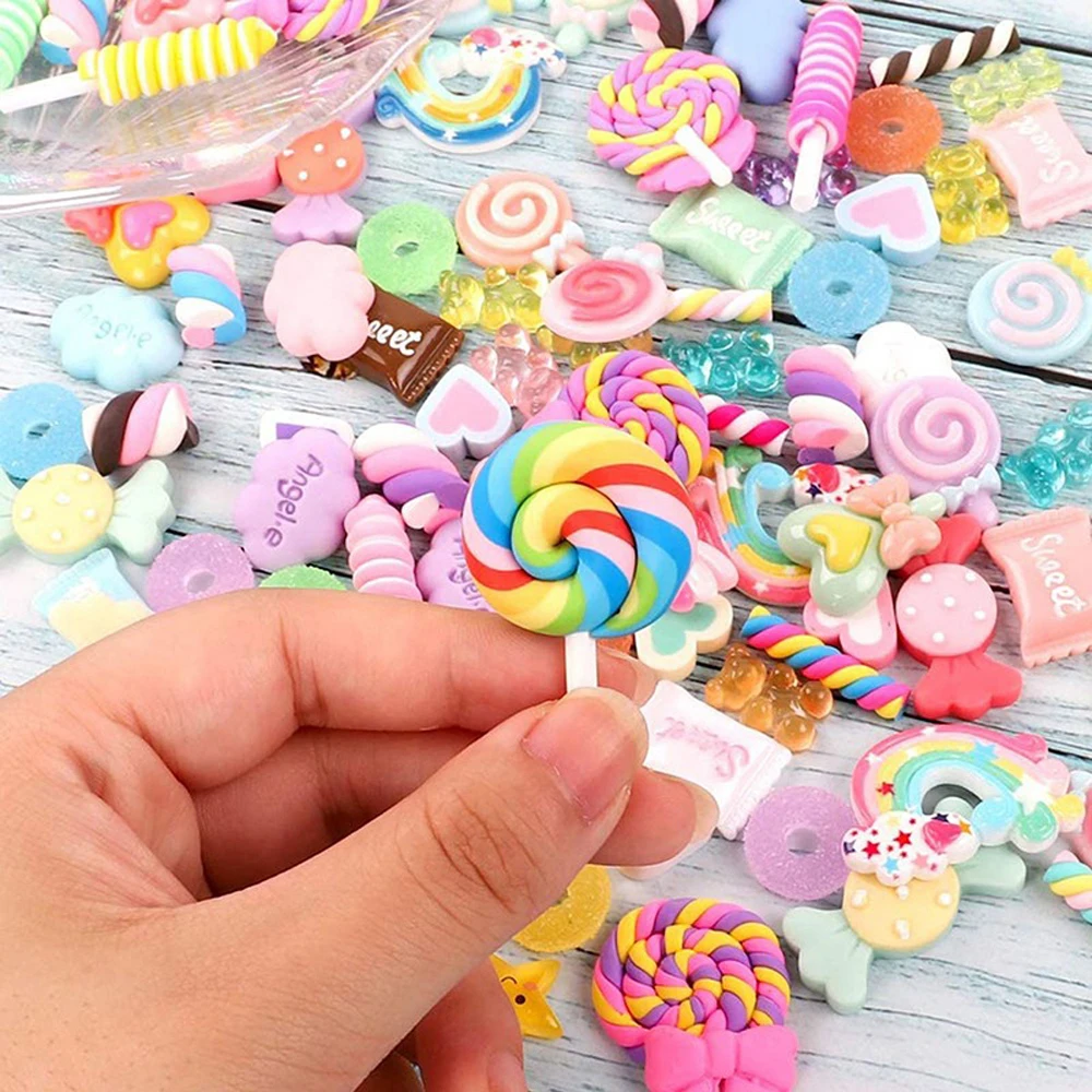 30Pcs Mix Resin Nail Charms 3D Cartoon Lollipop/Donuts/Candys/Bear Acrylic Nail Art Decora Ornaments Kwaii Crafts Manicure Parts