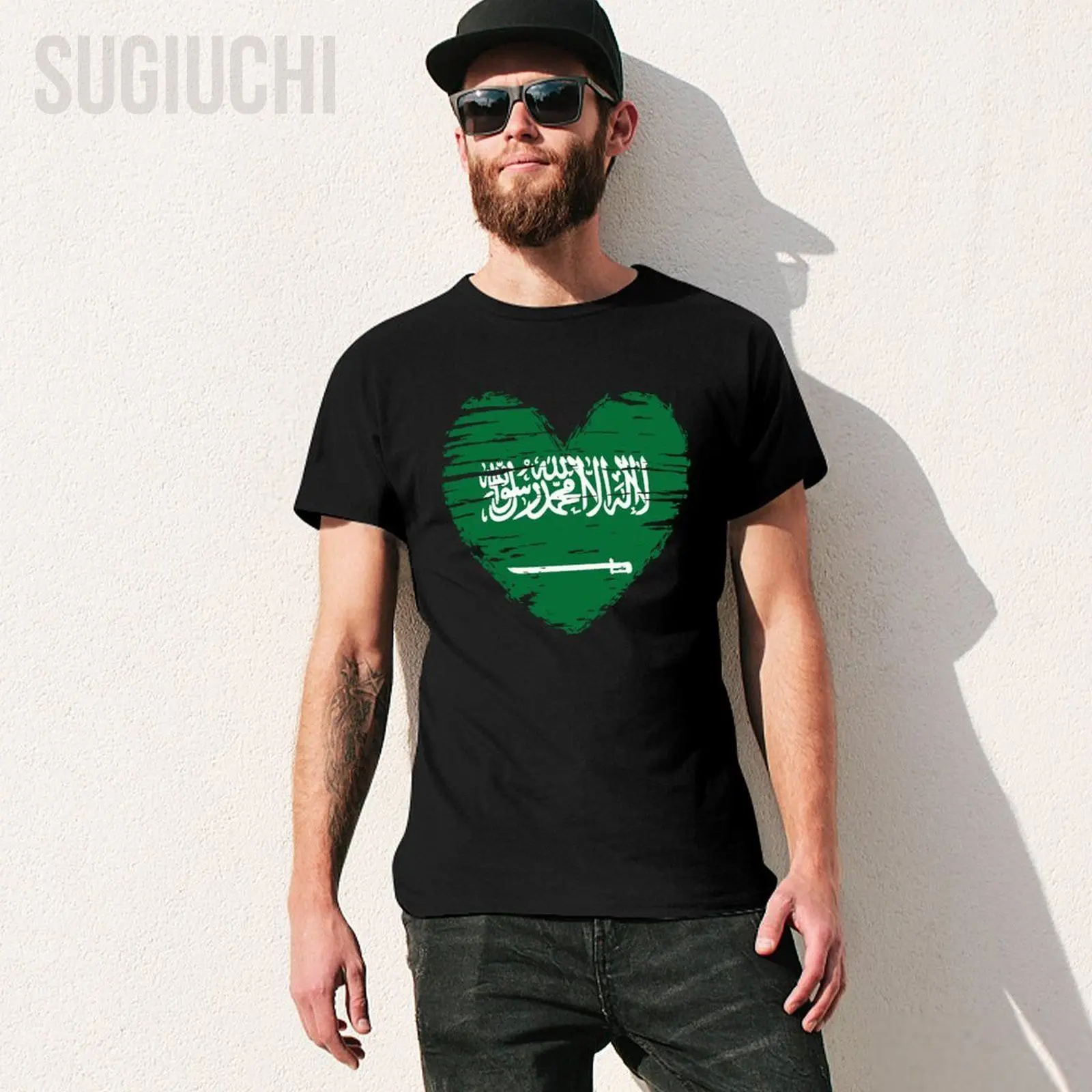 Men Short T-Shirt Saudi Arabia Heart Saudi Arabian Flag KSA Pride Tshirt Tees O-neck T Shirts Women Boys 100% Cotton Unisex