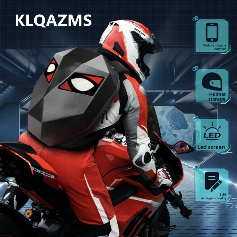 

KLQDZMS Motorcycle Backpack LED Light-emitting Waterproof Motorcycle Helmet Shoulder Bag Men's ABS + PC Laptop Riding Schoolbag