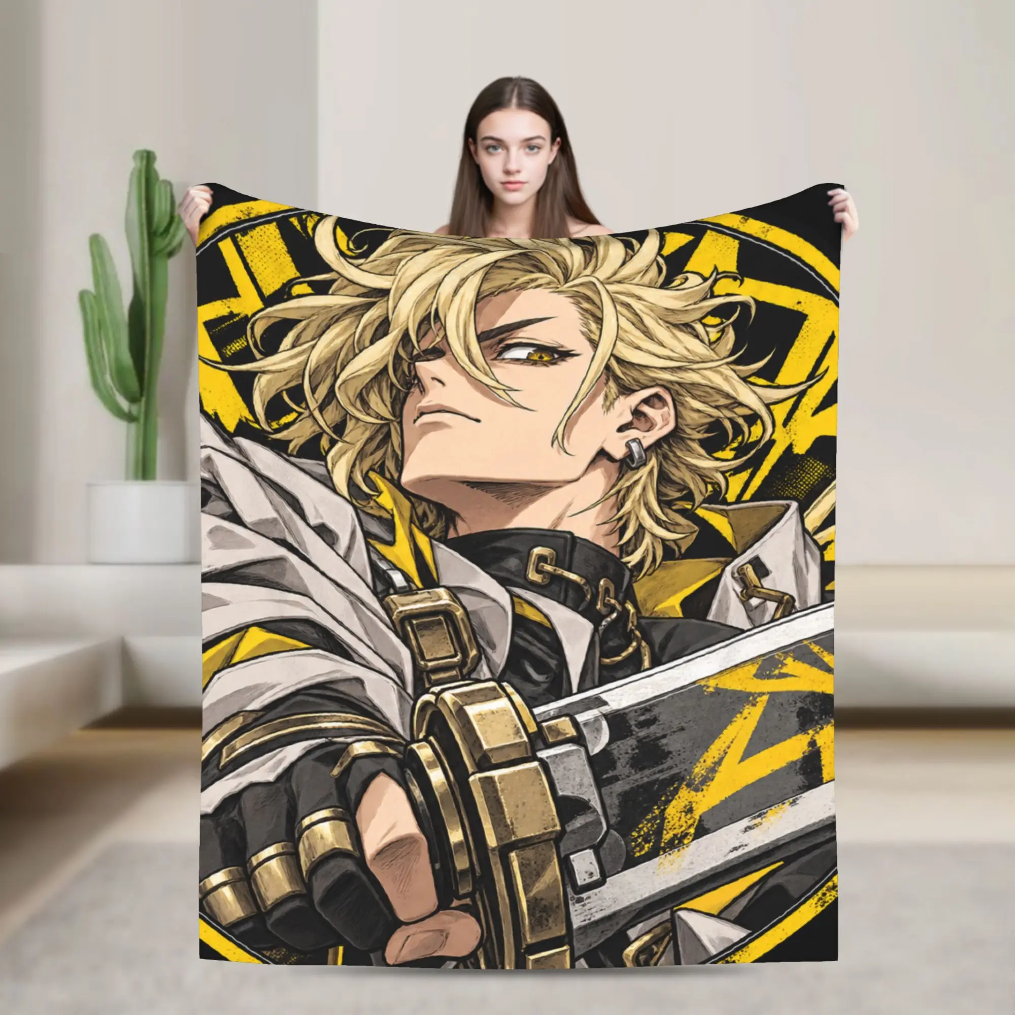 GACHIAKUTA Blond Haired Man Yellow Runes Anime Plush Blanket Children  Flannel Throw Blanket For Home Decor Warm Soft Bedspread