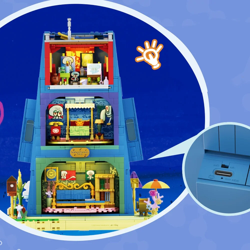 سبونجبوب سكوير بانتس سلسلة اللبنات Squidward منزل نموذج لجسم الطوب الإبداعية زخرفة DIY بها بنفسك تجميع اللعب هدية للطفل #5