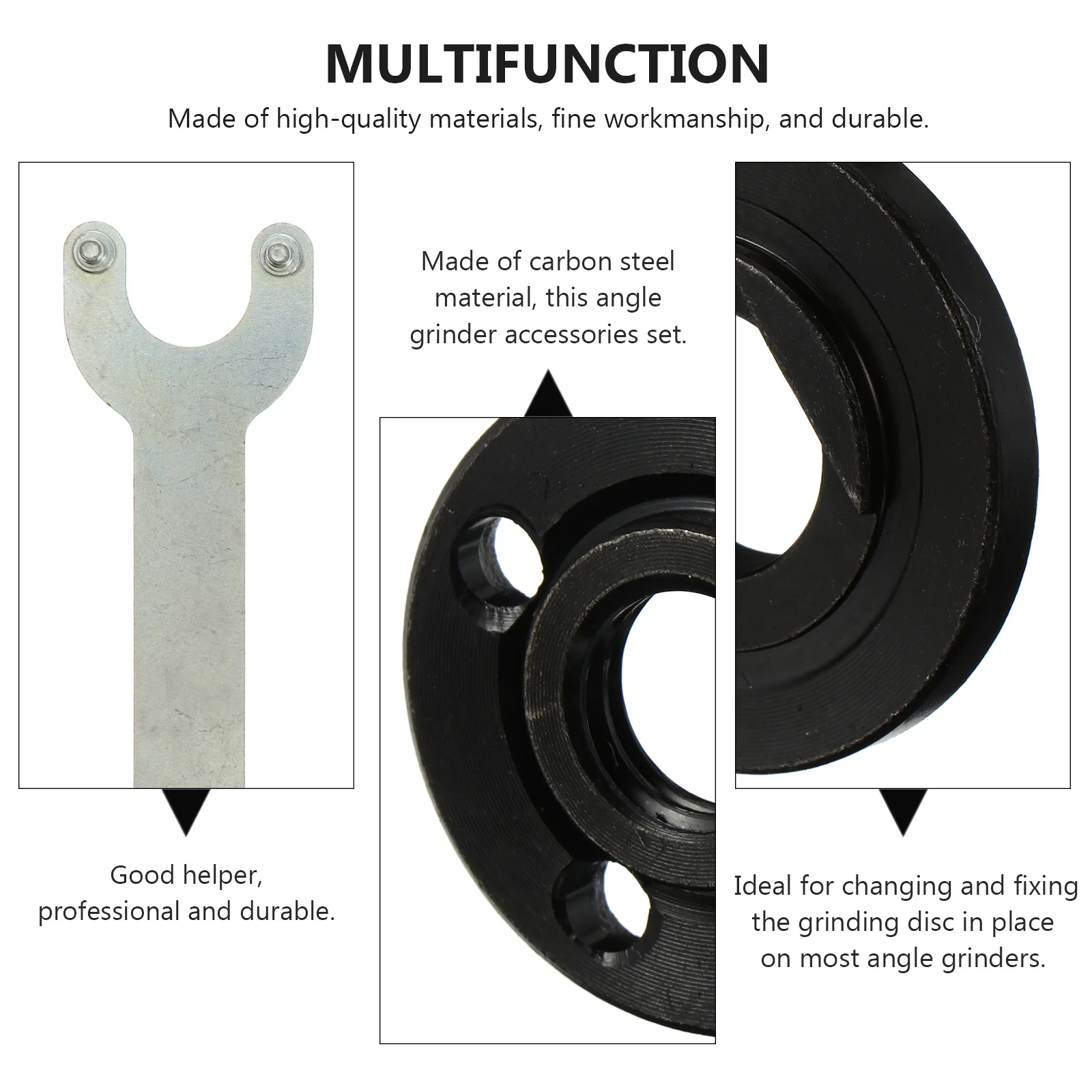 

1Set Durable Angle Grinder Flange Nut Kit Carbon Steel Spanner for Most Grinders Upper Lower Gaskets Practical Accessory
