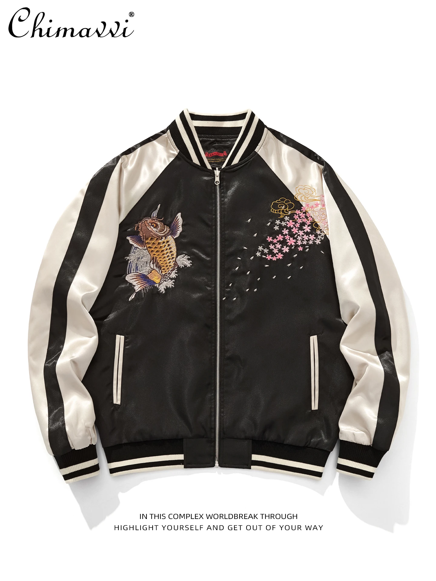 

2026 Spring and Autumn Embroidered Jacket for Men Sakura Koi Yokosuka Heavy Industry Personality Unisex Baseball Jacket