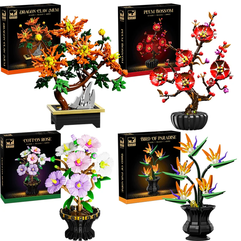 

5 Types Simulation Home Flowers Series Building Blocks Home Desk Plant Decoration Valentine's Girl Holiday Gifts