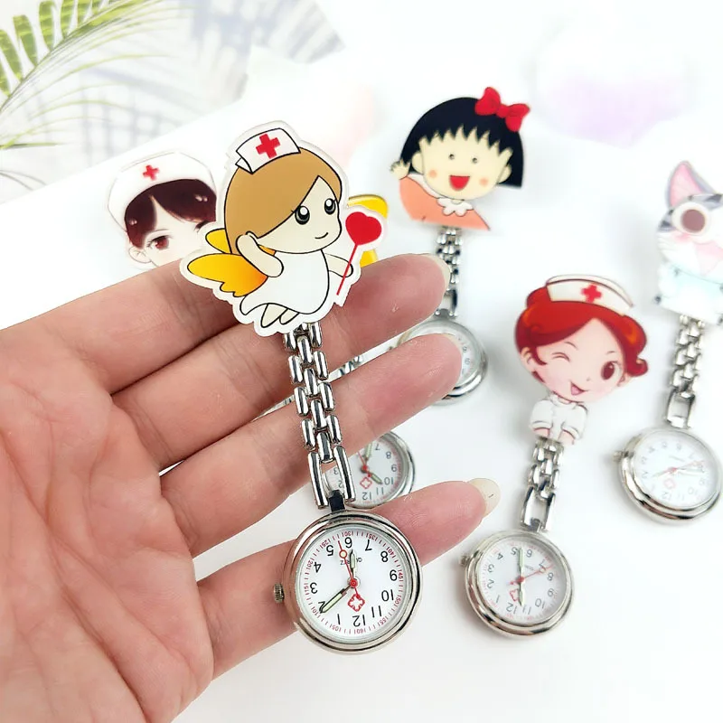 Reloj de bolsillo de dibujos animados para mujer, reloj de cuarzo colgante, accesorios de enfermera para el trabajo, relojes médicos Unisex, regalo lindo