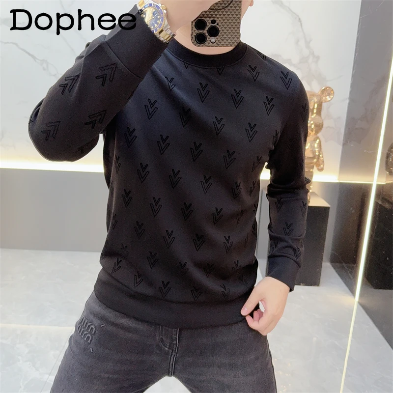 

Men's Sweatshirt 2025 Autumn New Fashion Trend Letter Fashion Slim Fit Versatile Crew Neck Casual Long Sleeve Pullover