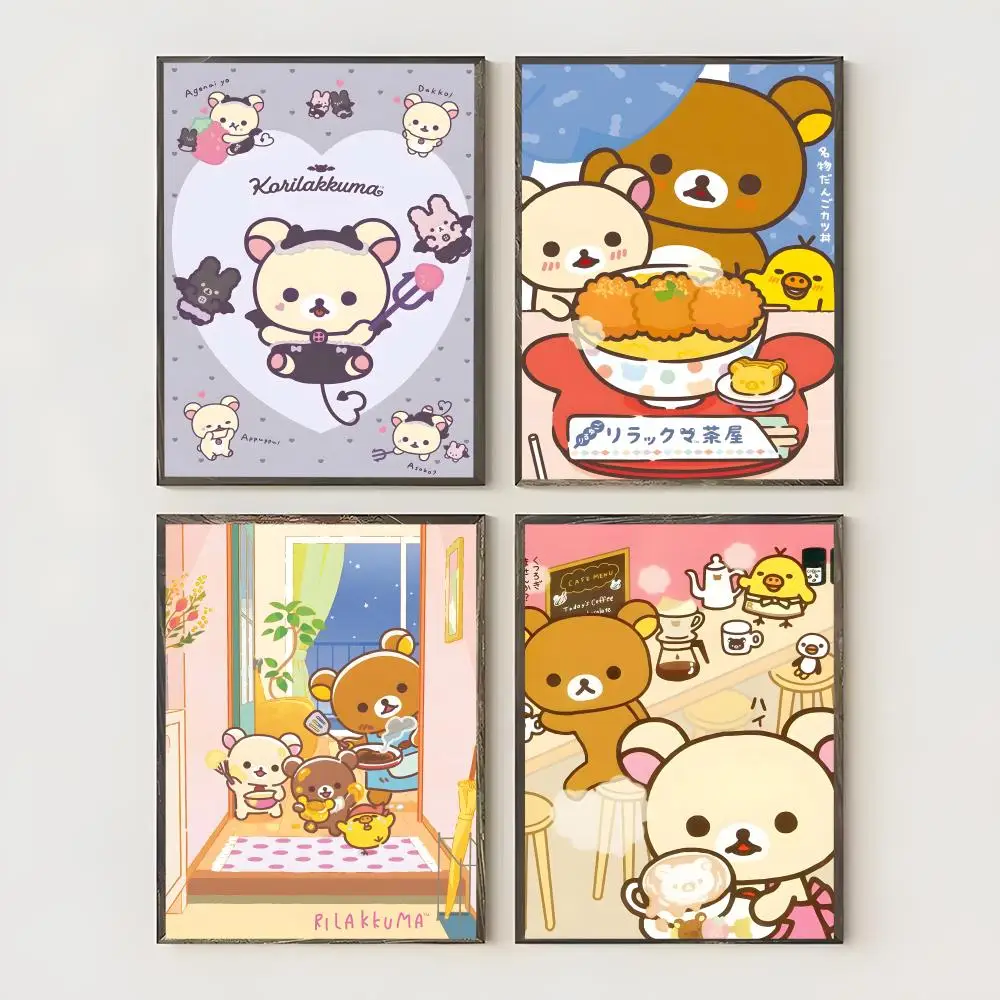 Cute Cartoon R-rilakkuma Poster Waterproof Canvas Art Wrinkle Free Wall Hanging For Home Living Room Bedroom Decor