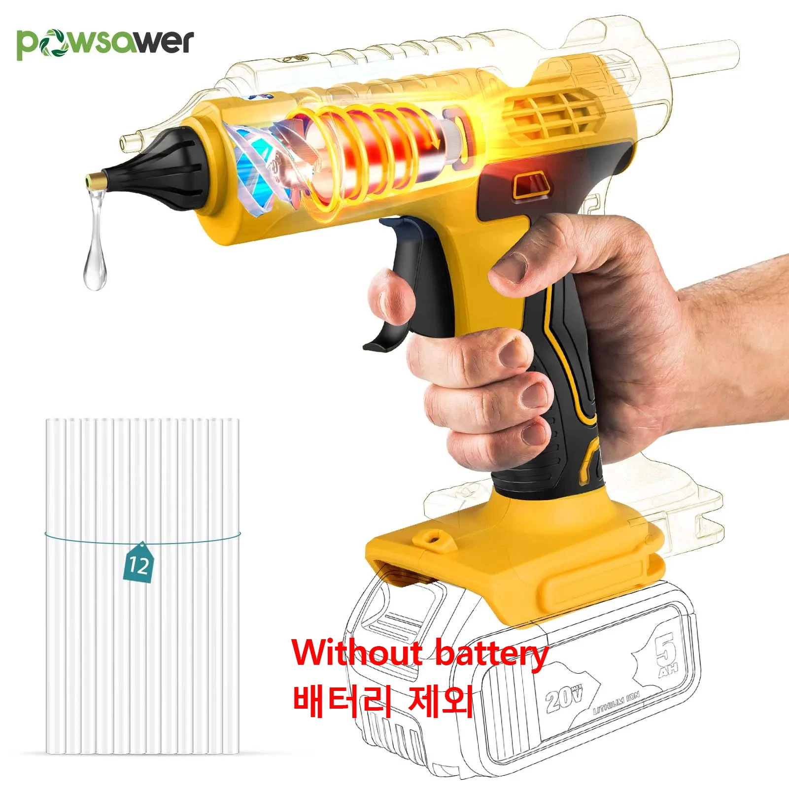 Powsawer Wireless Electric Cordless Heat Gun Kit 20V Anti-scald Nozzle Repair DIY Hand Tool For Dewalt with 12 Sticks No Battery