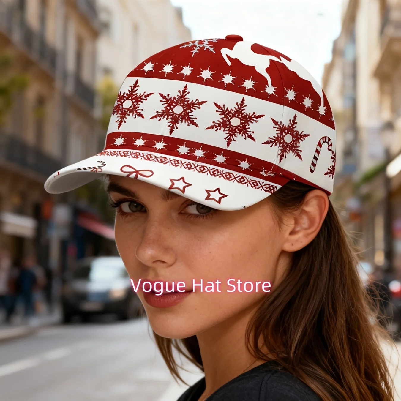 1pc of a Christmas-Themed Baseball Cap Featuring a 3D Full Print of Snowflakes And Reindeer, Designed for Everyone. It Showcases