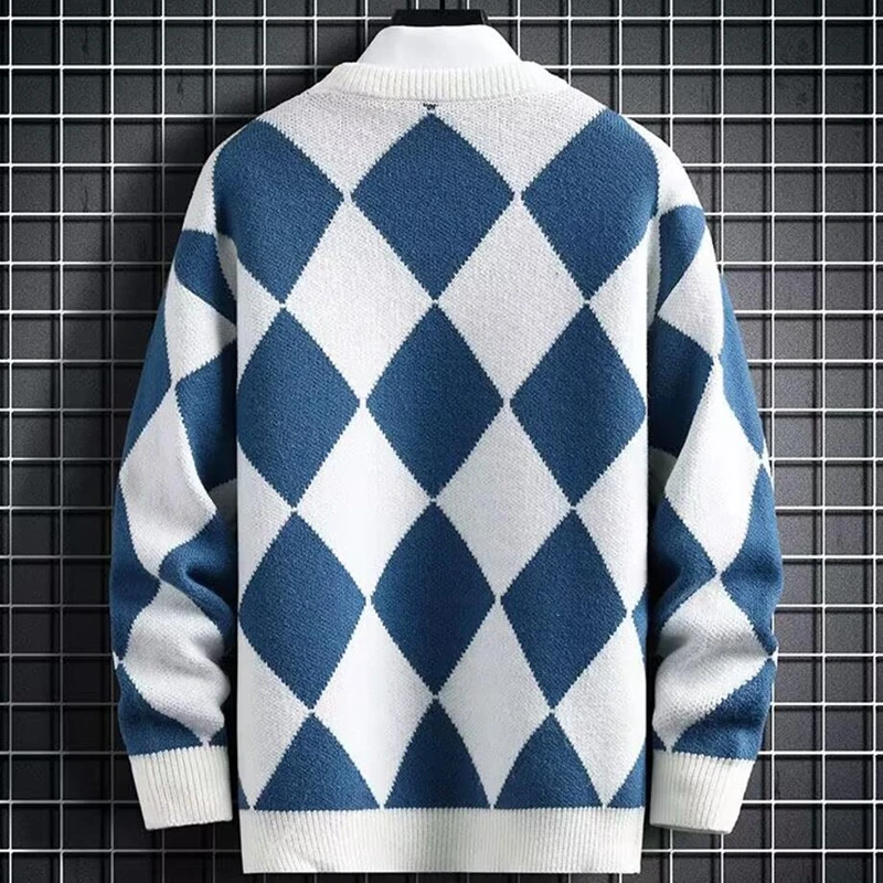 2023 New Winter High End Luxury Argyle Plaid Cashmere Sweater Men Thick Warm Mens Christmas Sweaters Fashion Pattern Pullover