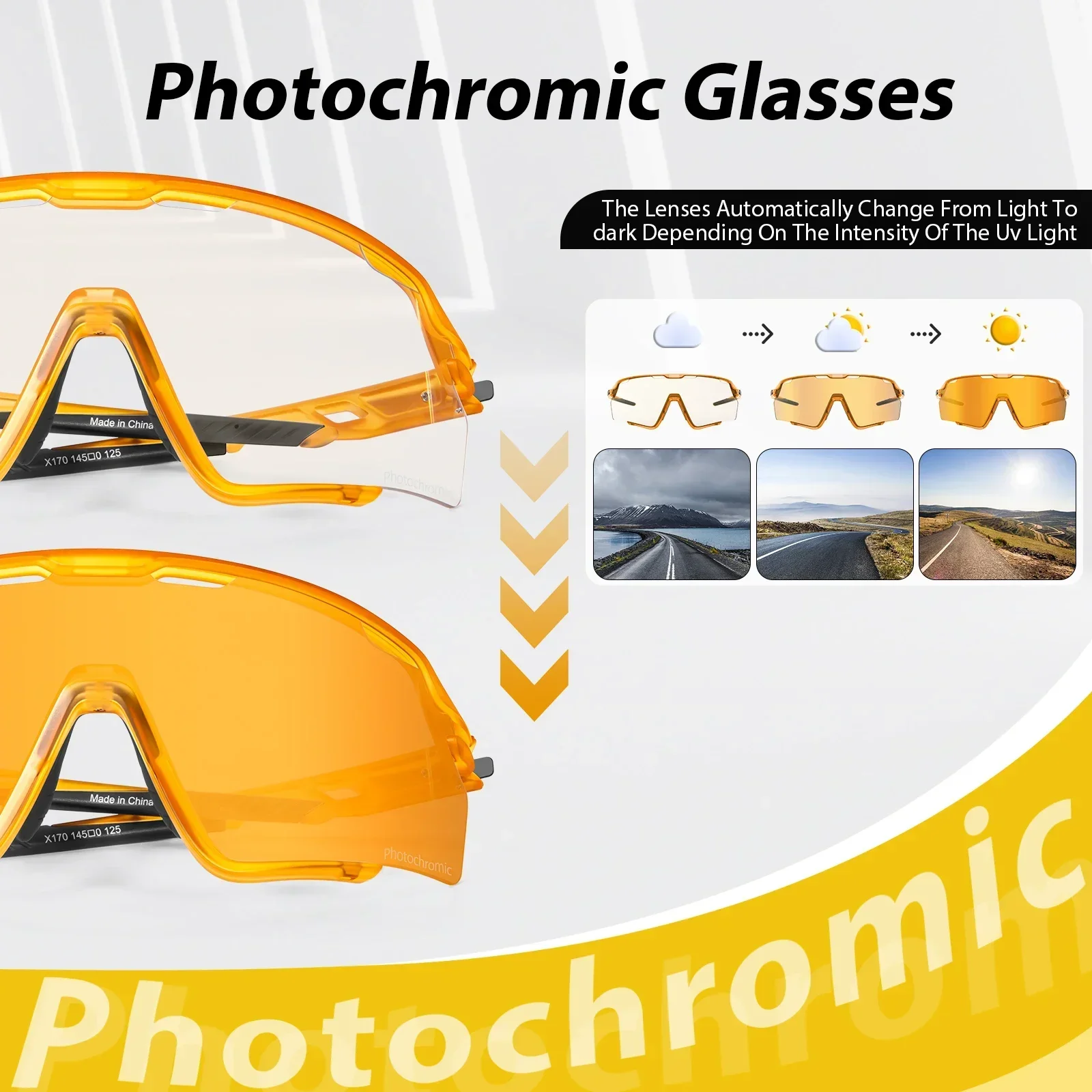 SCVCN Occhiali da sole fotocromatici a colori UV400 Occhiali da ciclismo Uomo Donna Corsa Escursionismo MTB Occhiali sportivi da strada Occhiali rossi da esterno