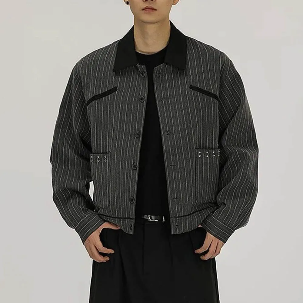 Veste courte rayée à manches longues pour homme, rétro coréen, tendance, haute rue, décontractée, ample, Niche, hauts pour hommes, nouvelle collection automne 2025