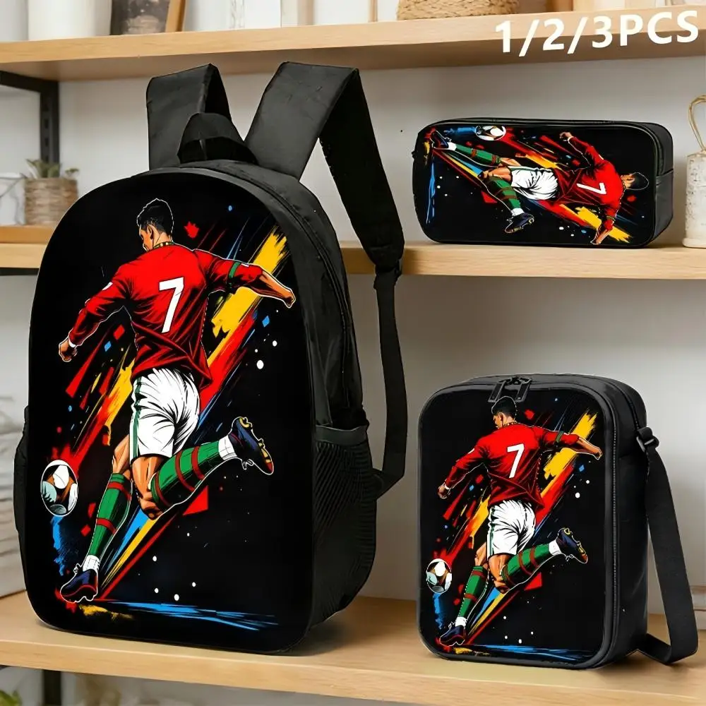 Soccer Backpack Set Football Player Print School Bag Shoulder Bag Pencil Case Sports Travel Daypack Student Back to School Gifts