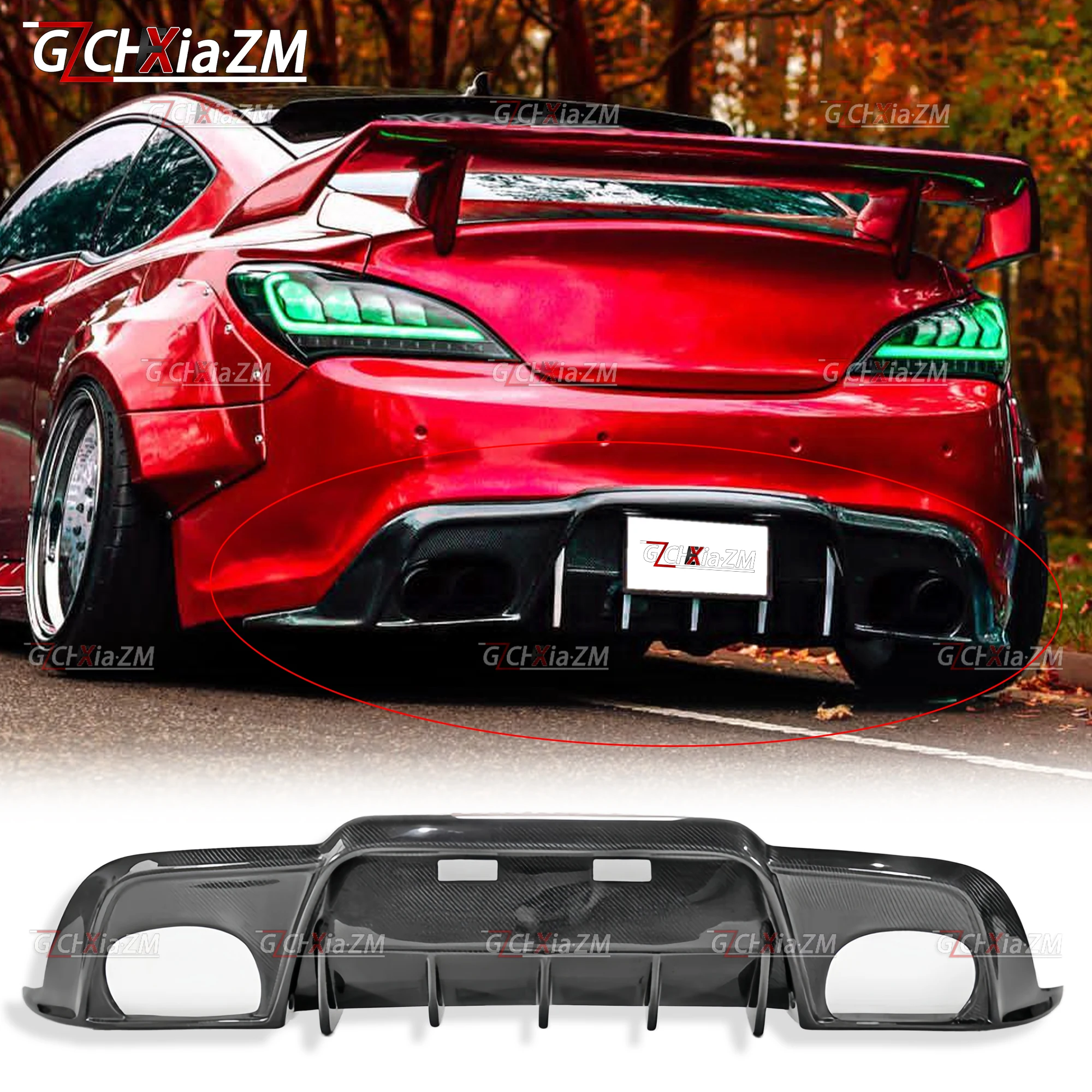 

For 2009-2012 Hyundai Genesis Coupe Carbon Fiber Look Rear Diffuser Glass Fiber Material Body Aerodynamic Kit Spoiler Rear Lip