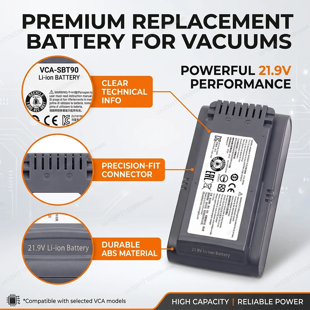 Replacement Vacuum Battery for Samsung Jet 75 90 Pet Stick Cleaner 21.9V 5000mAh Rechargeable Lithium Pack High Capacity