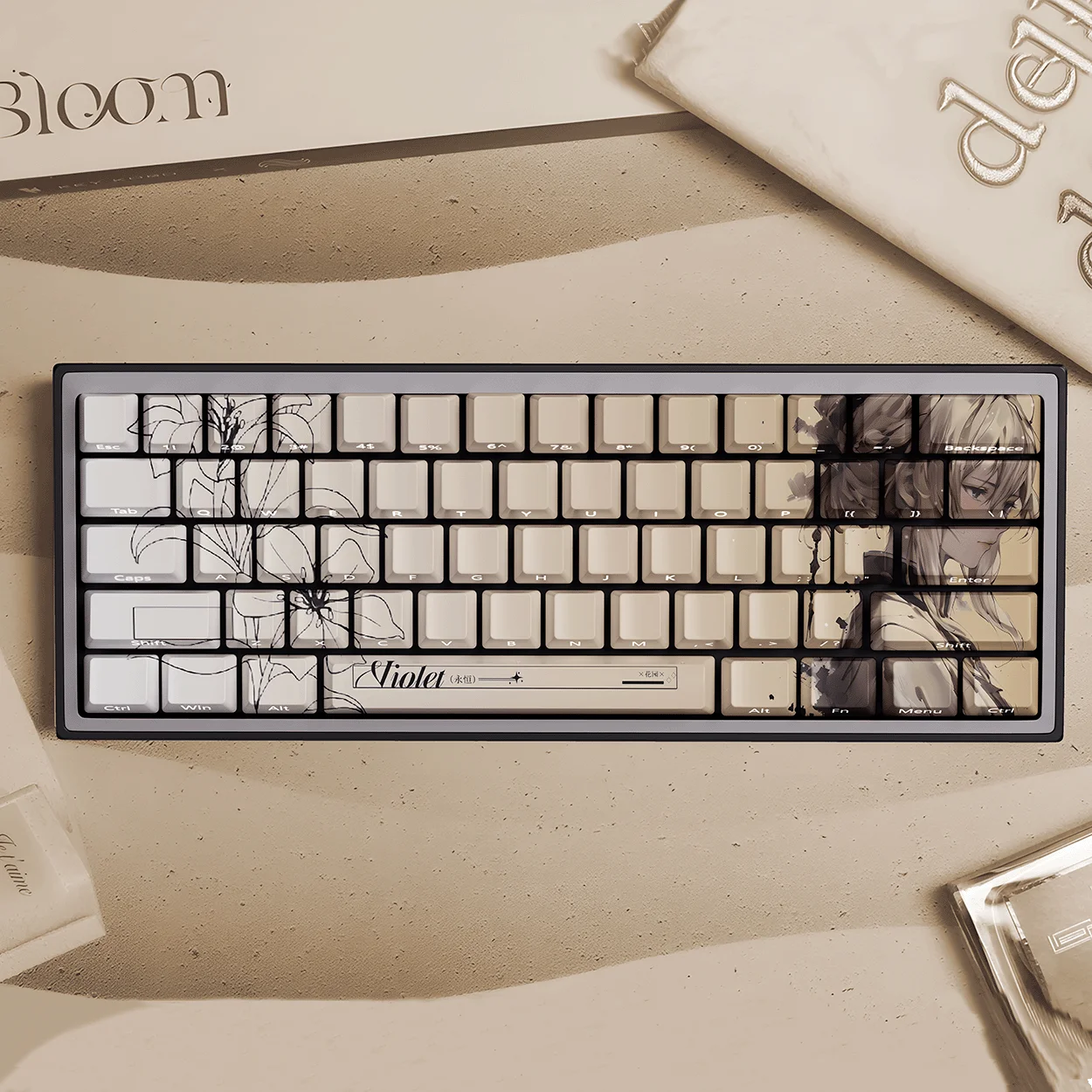 

Фиолетовые колпачки для клавиш в стиле аниме 2D Cherry Sublimation PBT Высококачественные игровые колпачки для ключей Wooting Made68 Ez63 Miles от 68 Rain 75