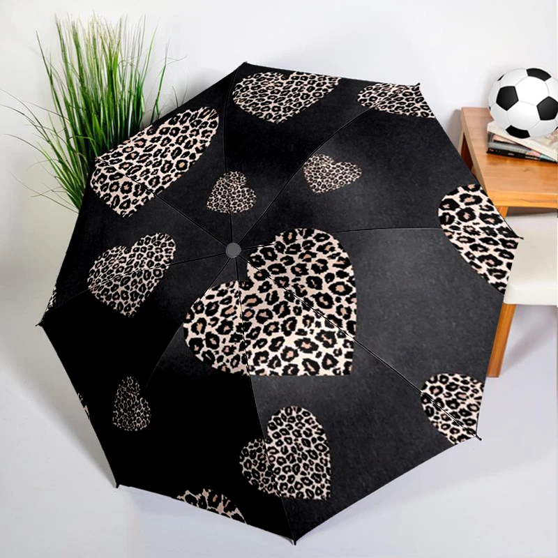 Heart Leopard Print Umbrella Automatic Open/close, Sturdy Iron Frame & 8-Rib Struct, Umbrella for Women & Men, Christmas Gifts