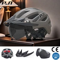 PJT nuevo casco de bicicleta LED con visera de gafas de sol LED recargable para hombres casco de bicicleta gafas de sol escudo cascos de ciclismo MTB de carretera