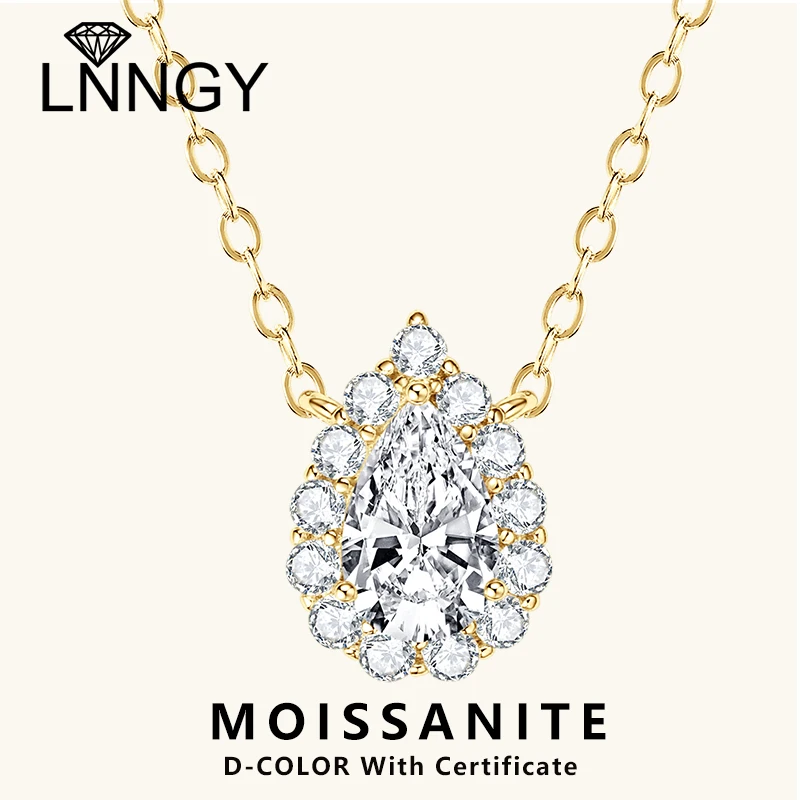 

Lnngy 1CT Pear Cut Moissanite Pendant Necklace 925 Sterling Silver Chain Necklaces for Women Ladies Birthday Jewelry Gift