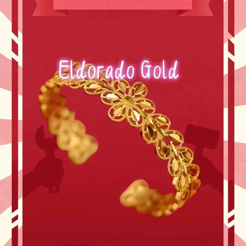 

Золотой браслет Eldorado Gold 2025 с полым листом, подарок для влюбленных, золото 999 пробы, 24 карата | Градиентные матовые листья с алмазами, гравированный узор в виде лозы, V-образный узор.