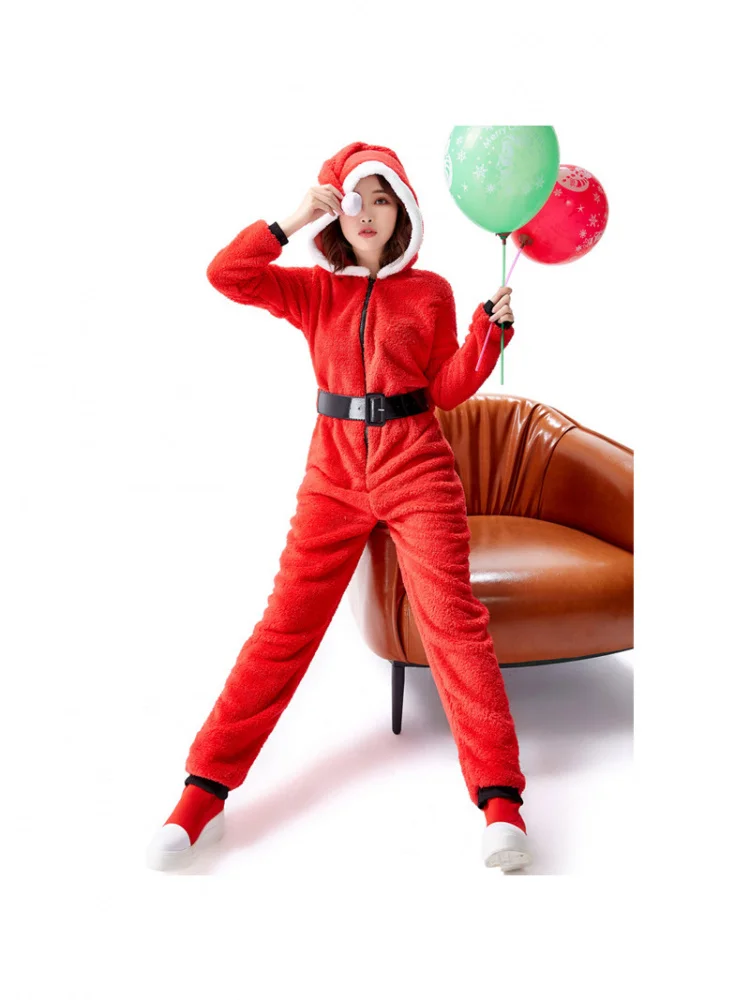 

Loose Red Cisas S Claus Onesie Cosplay Suit Long Sve Home Wear Parent-Child Matching Cisas Theme Polyester
