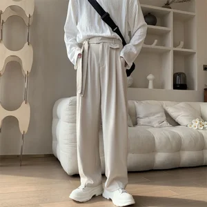 2023 Spring Autumn Men's New Casual Wide Leg Suit Pants Male Loose Straight Trousers Men Solid Color Clothing Long Pants U178